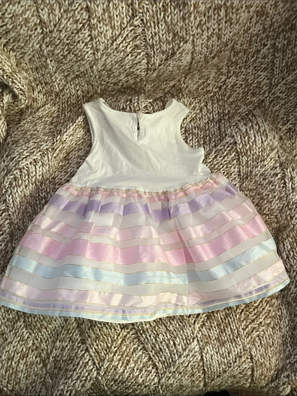 The Children's Place White Lace Bodice Pastel Striped Dress with Flower